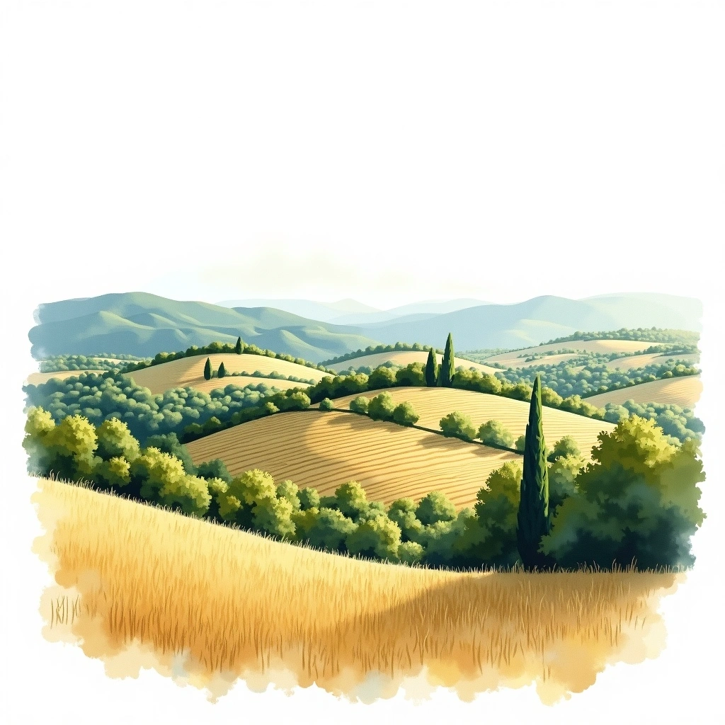 Côtes du Roussillon wine region — watercolor illustration