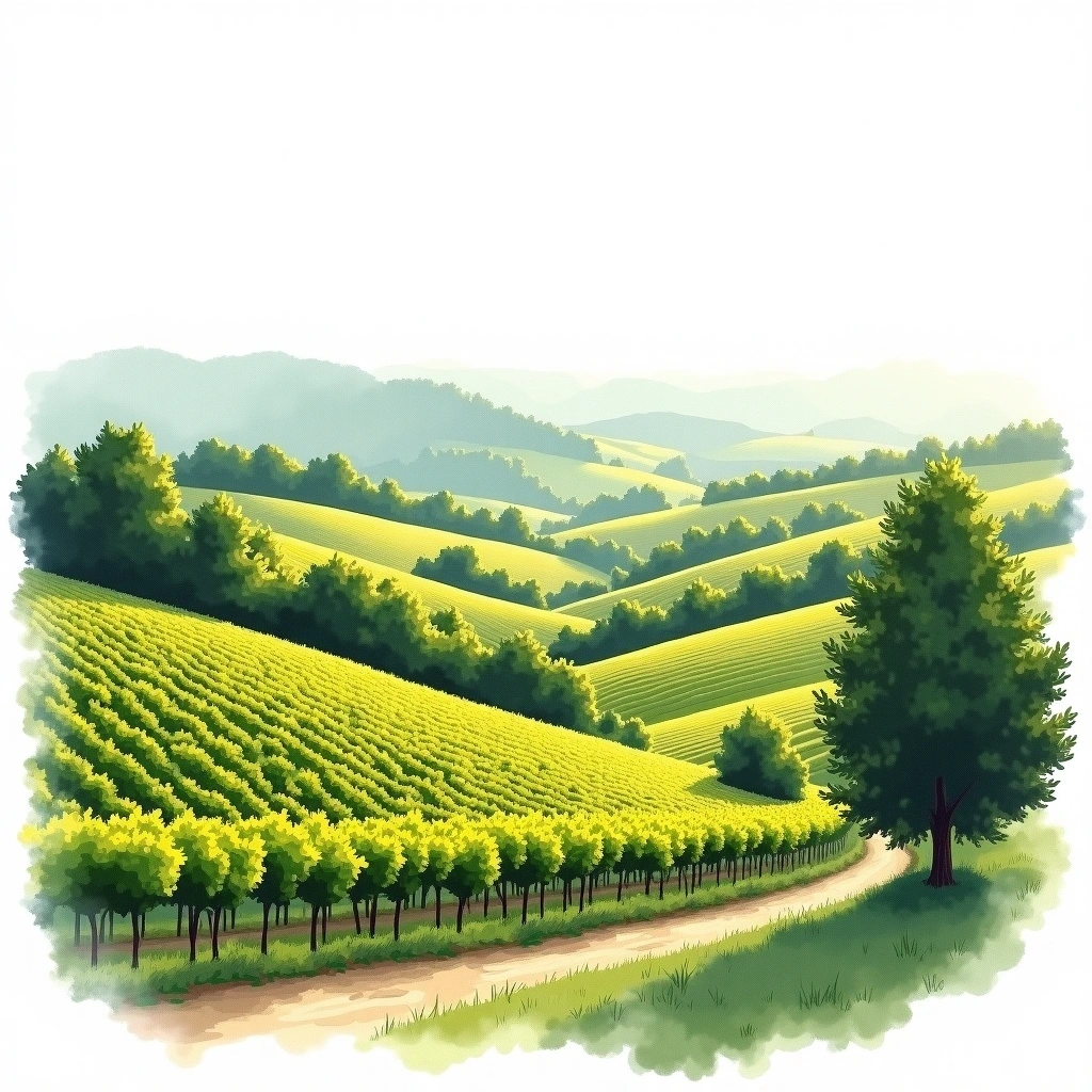 Crémant de Bourgogne wine region — watercolor illustration
