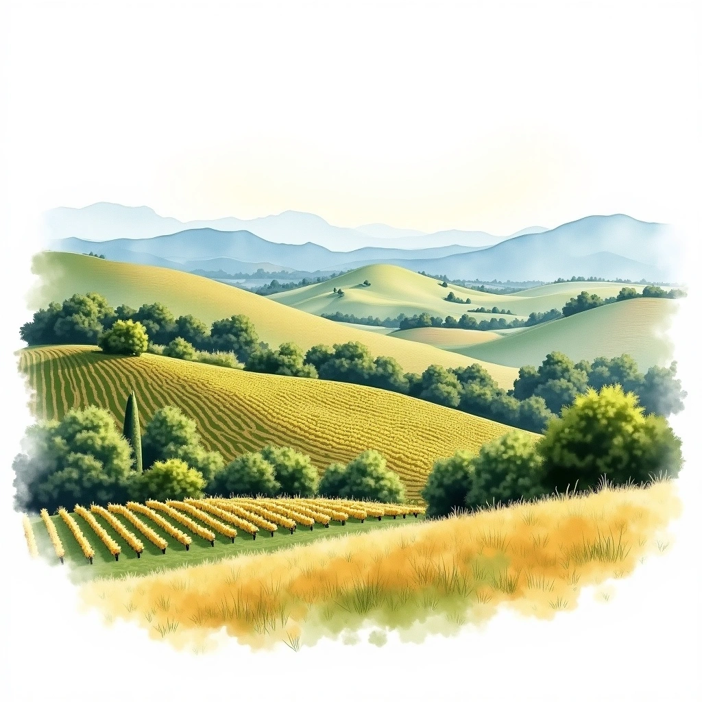 Crete wine region — watercolor illustration