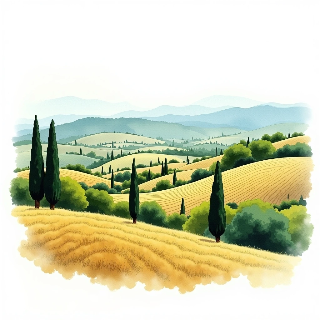 Dogliani wine region — watercolor illustration