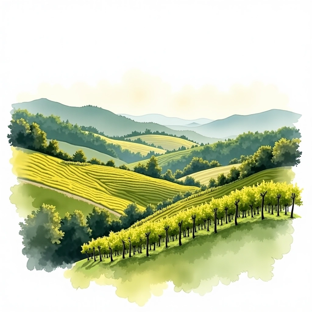 Drama wine region — watercolor illustration