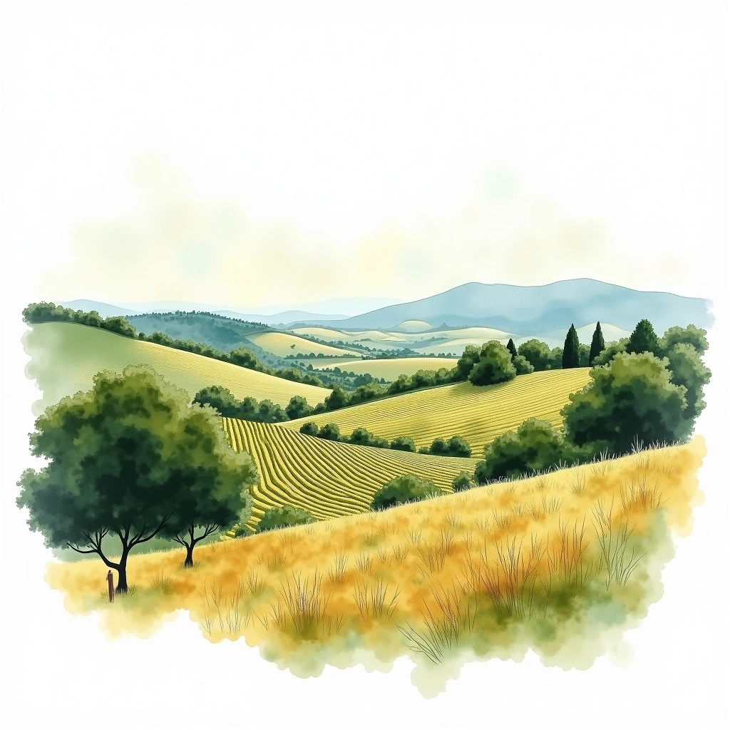 Empordà wine region — watercolor illustration