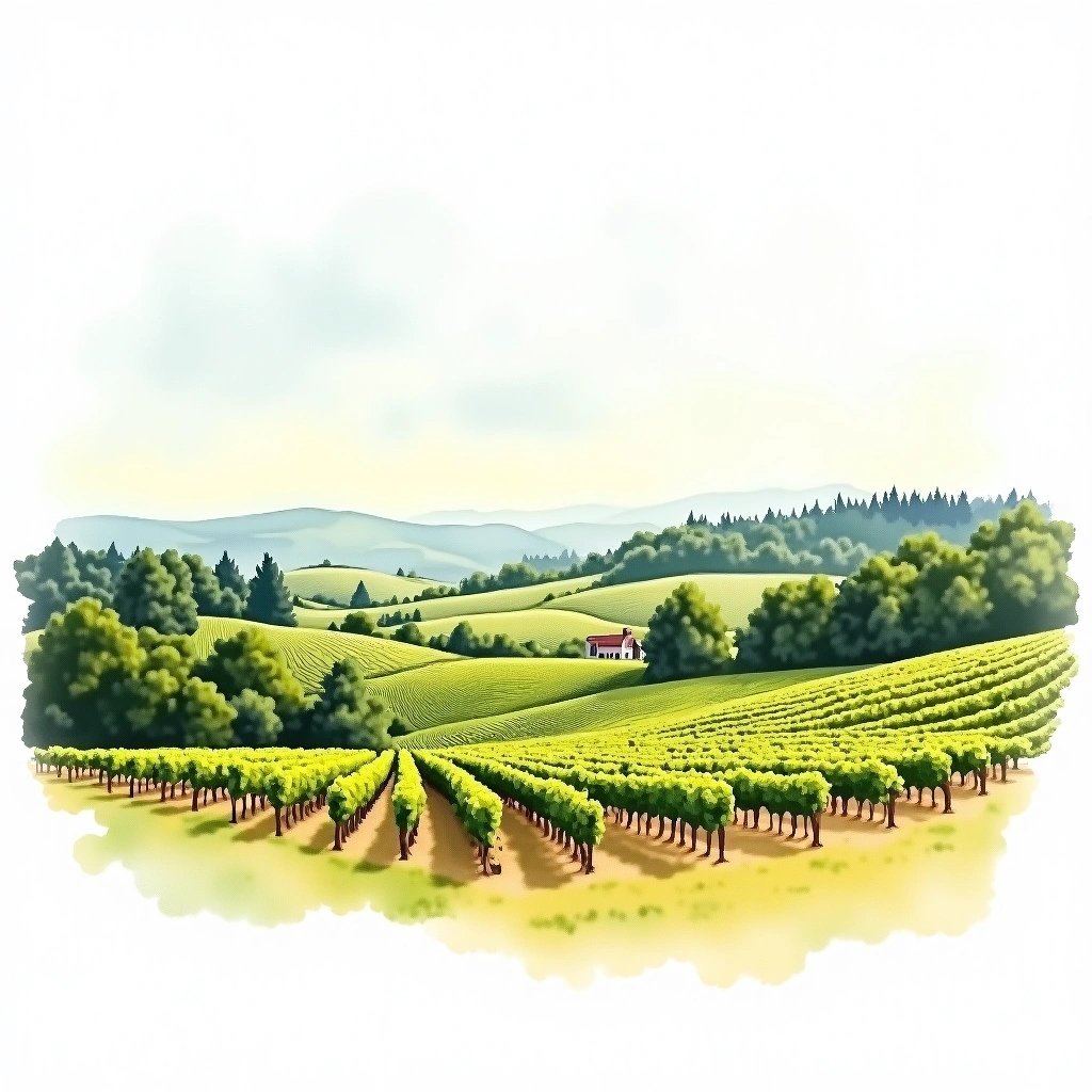 Eola-Amity Hills wine region — watercolor illustration