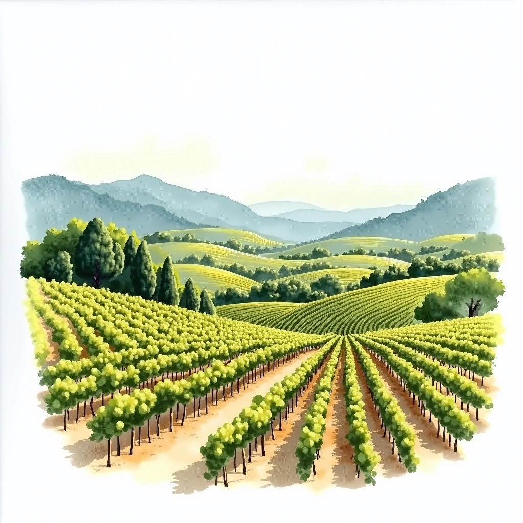 Evia wine region — watercolor illustration