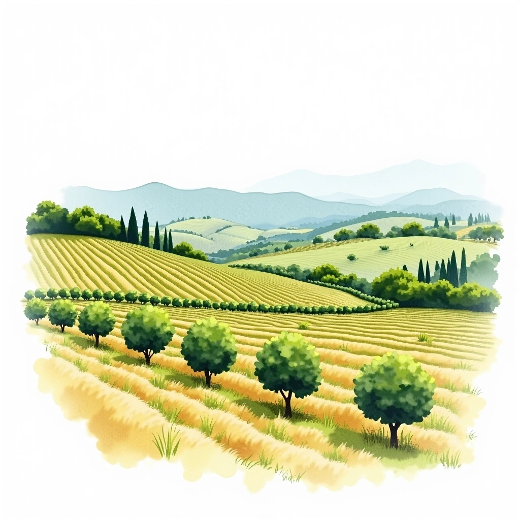 Falanghina del Beneventano wine region — watercolor illustration