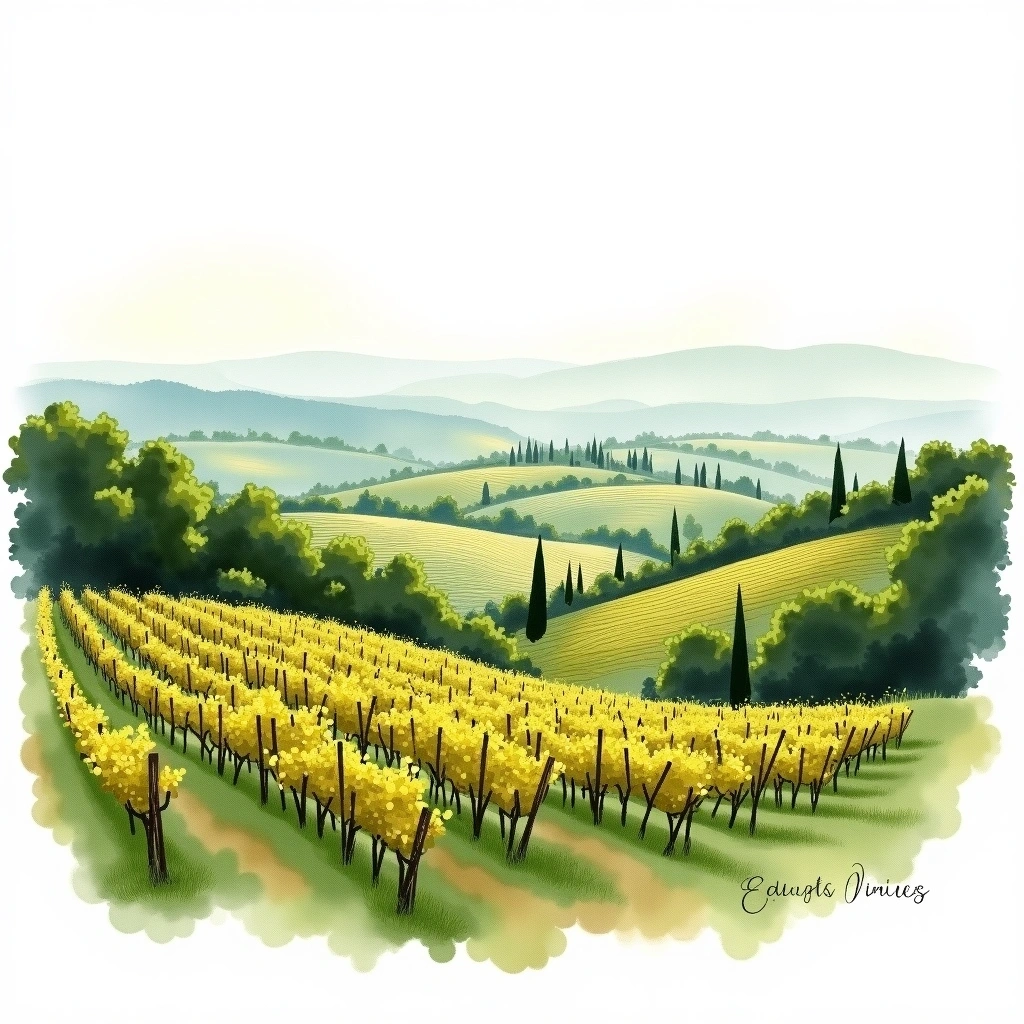 Faugères wine region — watercolor illustration