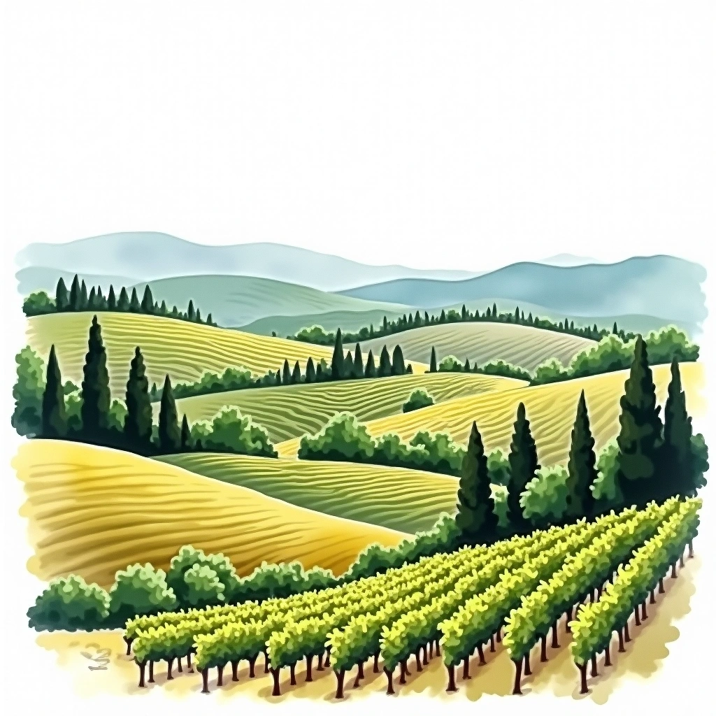 Fixin wine region — watercolor illustration