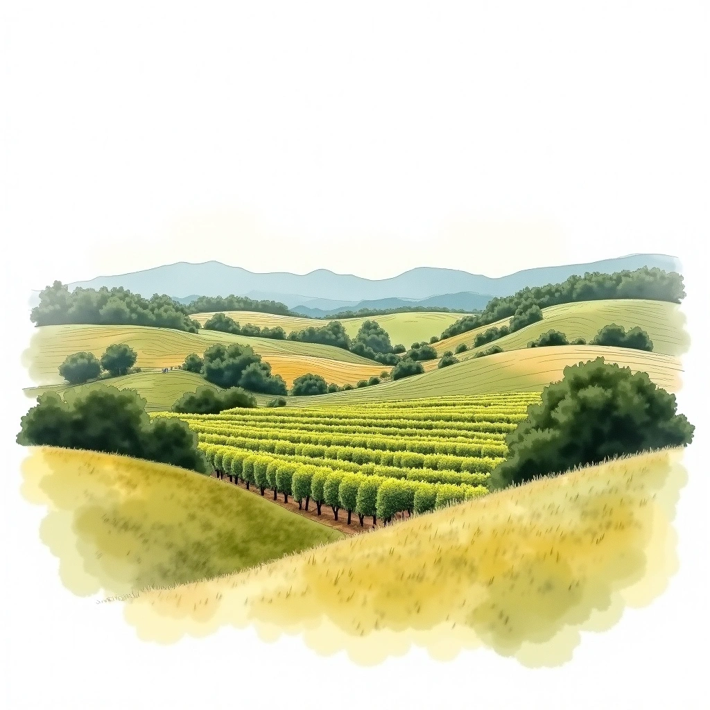 Fleurie wine region — watercolor illustration