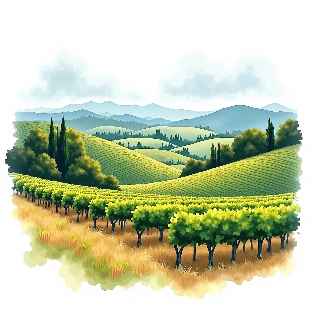 Friuli-Venezia Giulia wine region — watercolor illustration