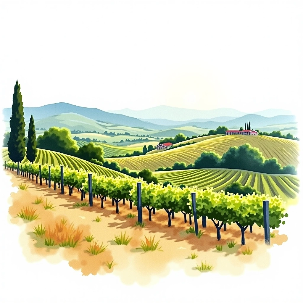 Gard wine region — watercolor illustration