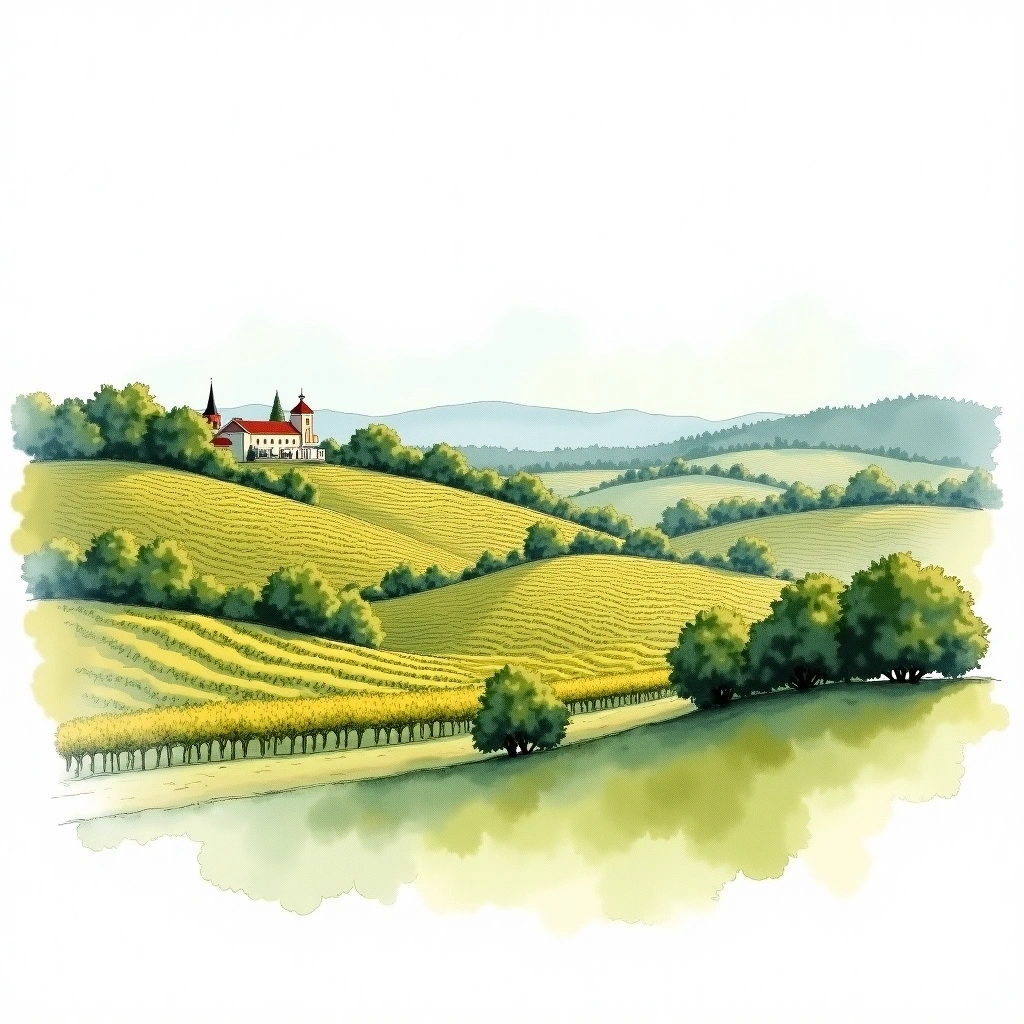 Gascogne wine region — watercolor illustration