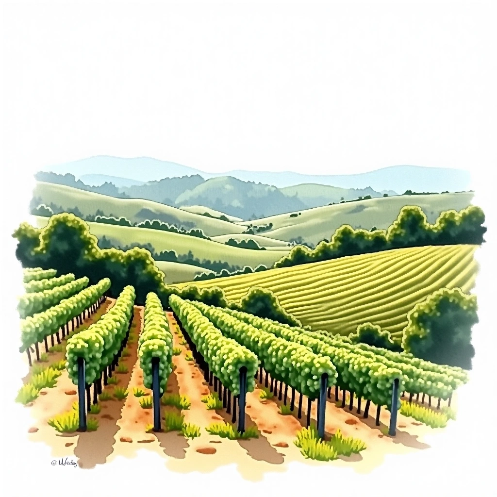 Graves wine region — watercolor illustration