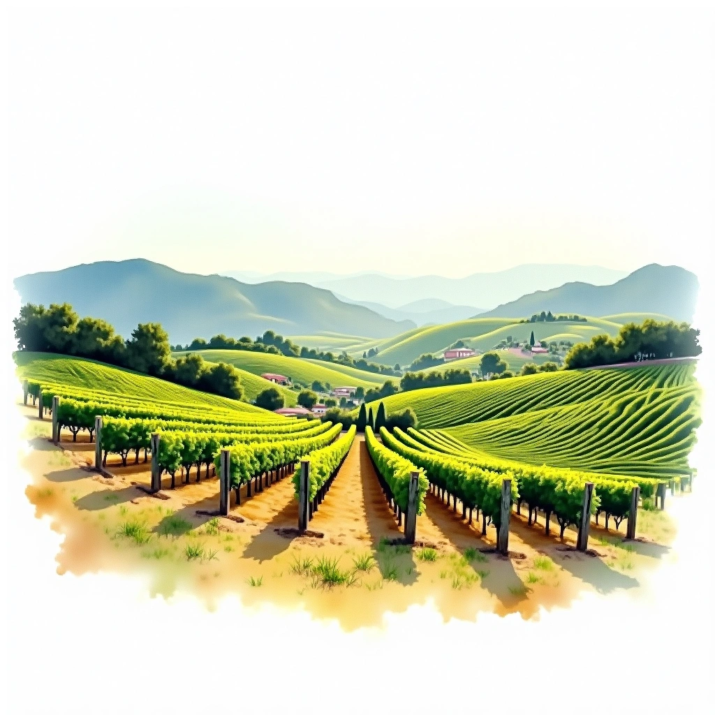 Great Western wine region — watercolor illustration