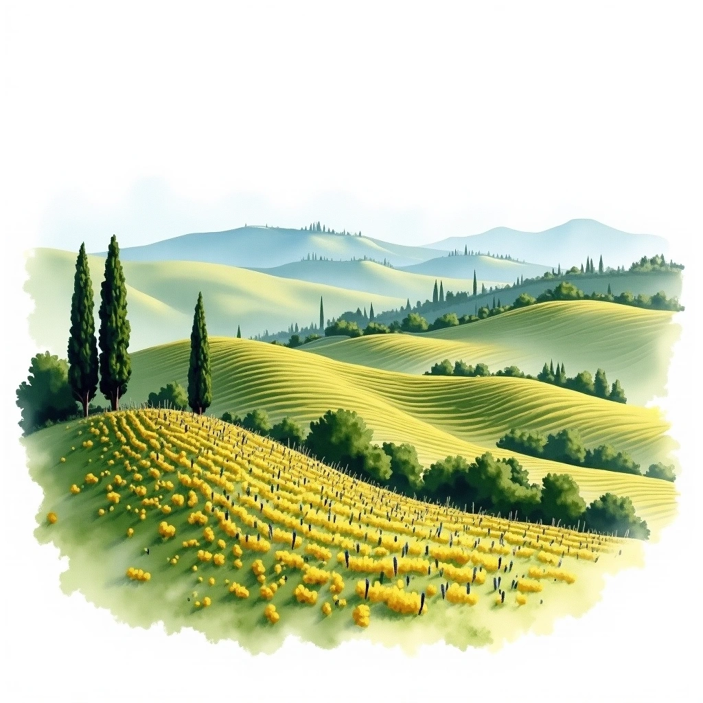 Greco di Tufo wine region — watercolor illustration