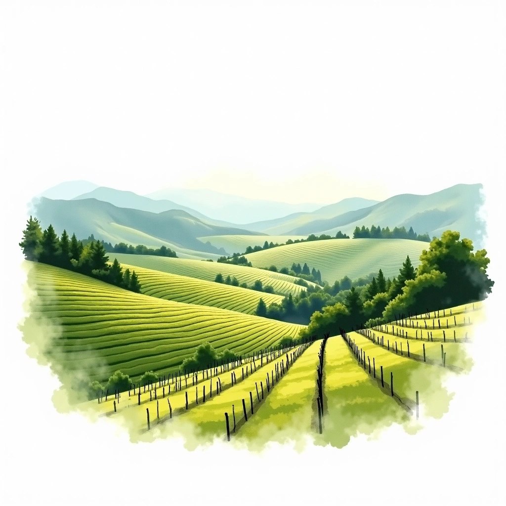 Green Valley of Russian River Valley wine region — watercolor illustration
