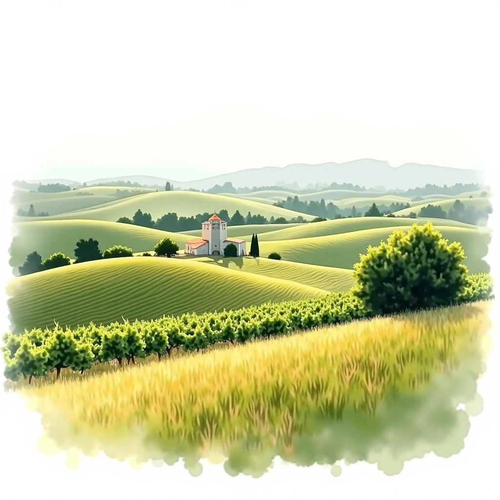 Haut-Médoc wine region — watercolor illustration