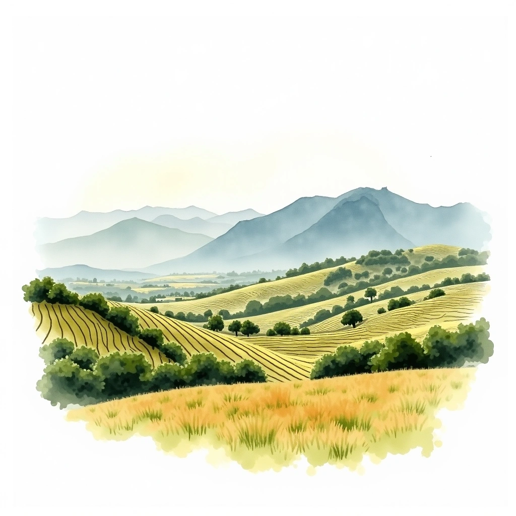 Hemel-en-Aarde Valley wine region — watercolor illustration