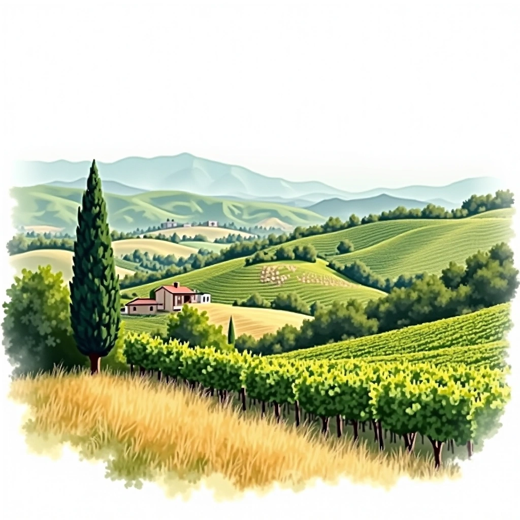 Hermitage wine region — watercolor illustration