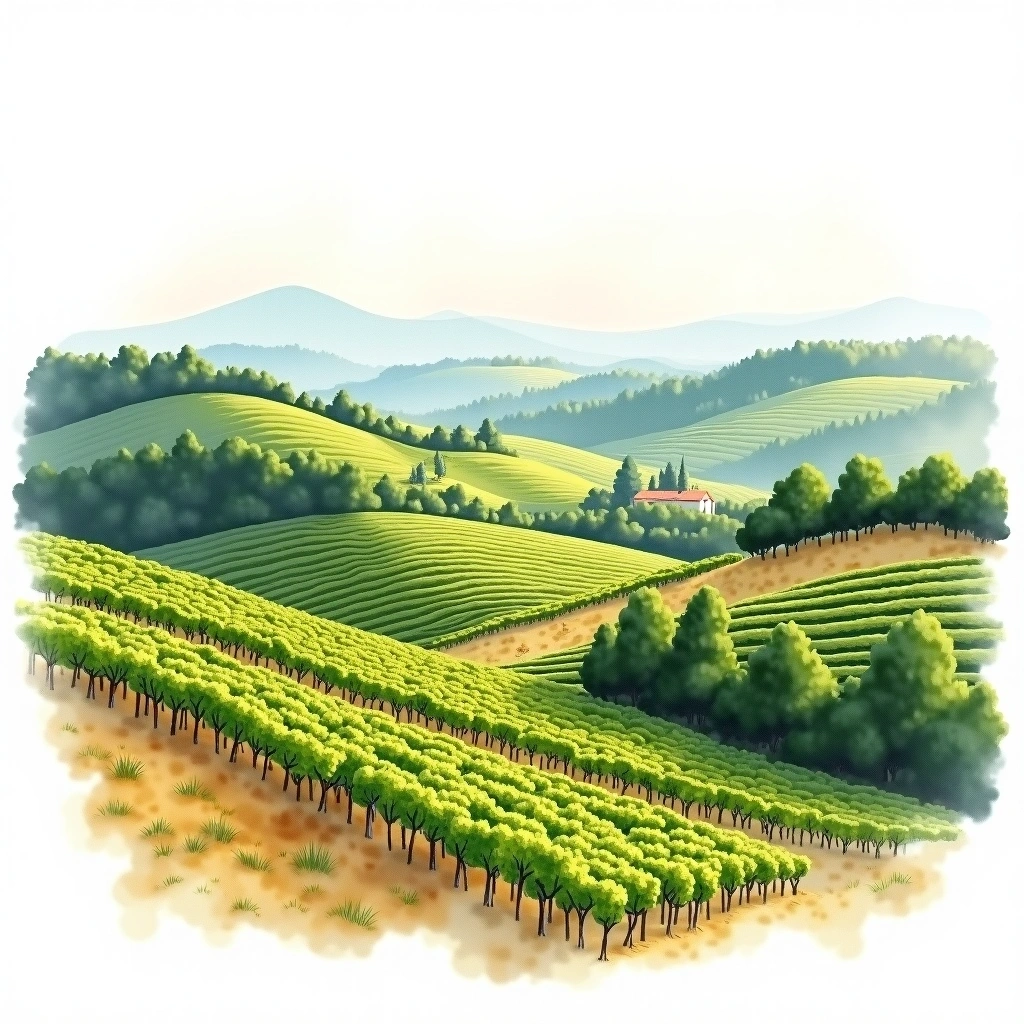 Južnoslovenská wine region — watercolor illustration