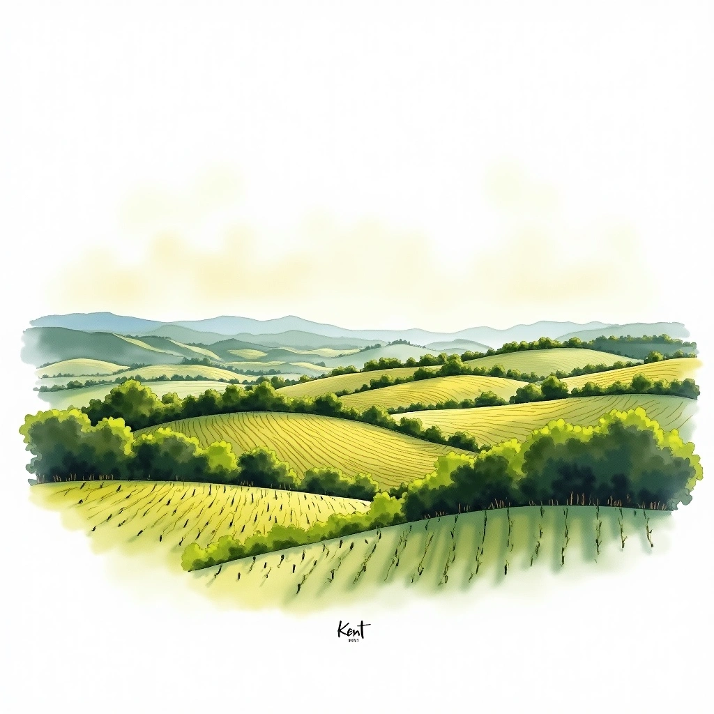 Kent wine region — watercolor illustration