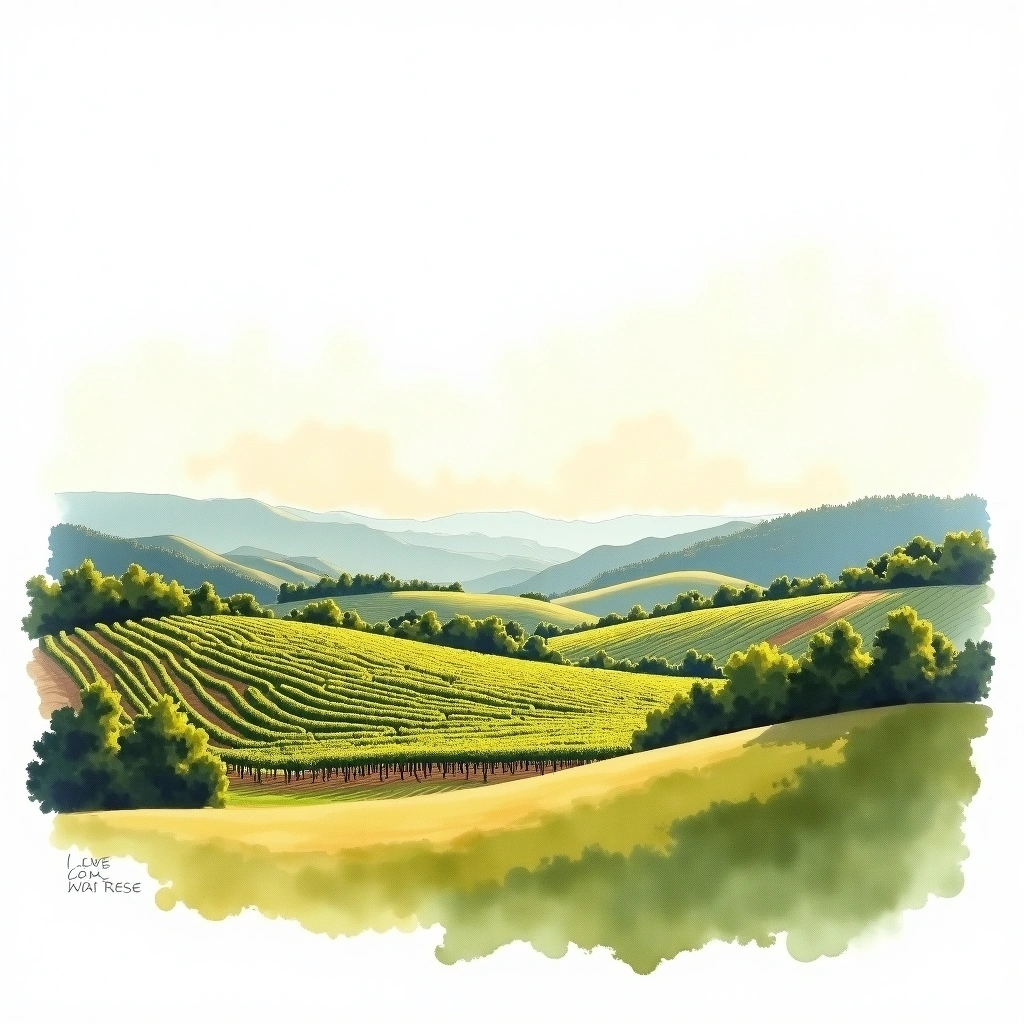 King Valley wine region — watercolor illustration