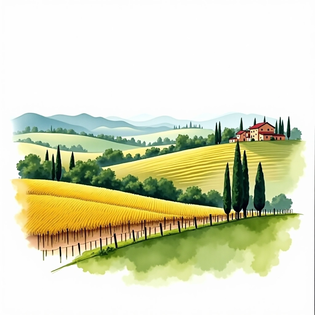 Langhe wine region — watercolor illustration
