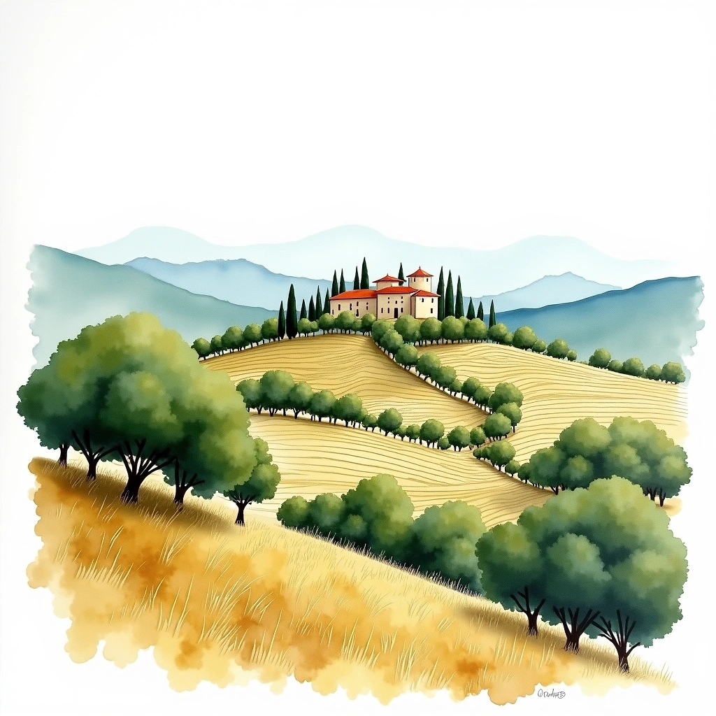 Les Baux-de-Provence wine region — watercolor illustration