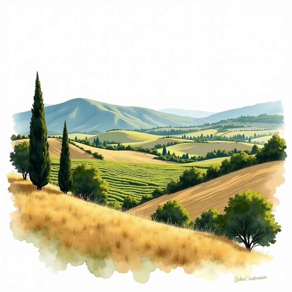 Leyda Valley wine region — watercolor illustration