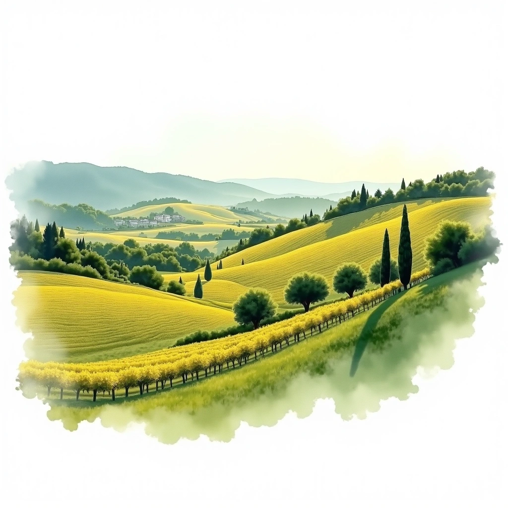 Lirac wine region — watercolor illustration