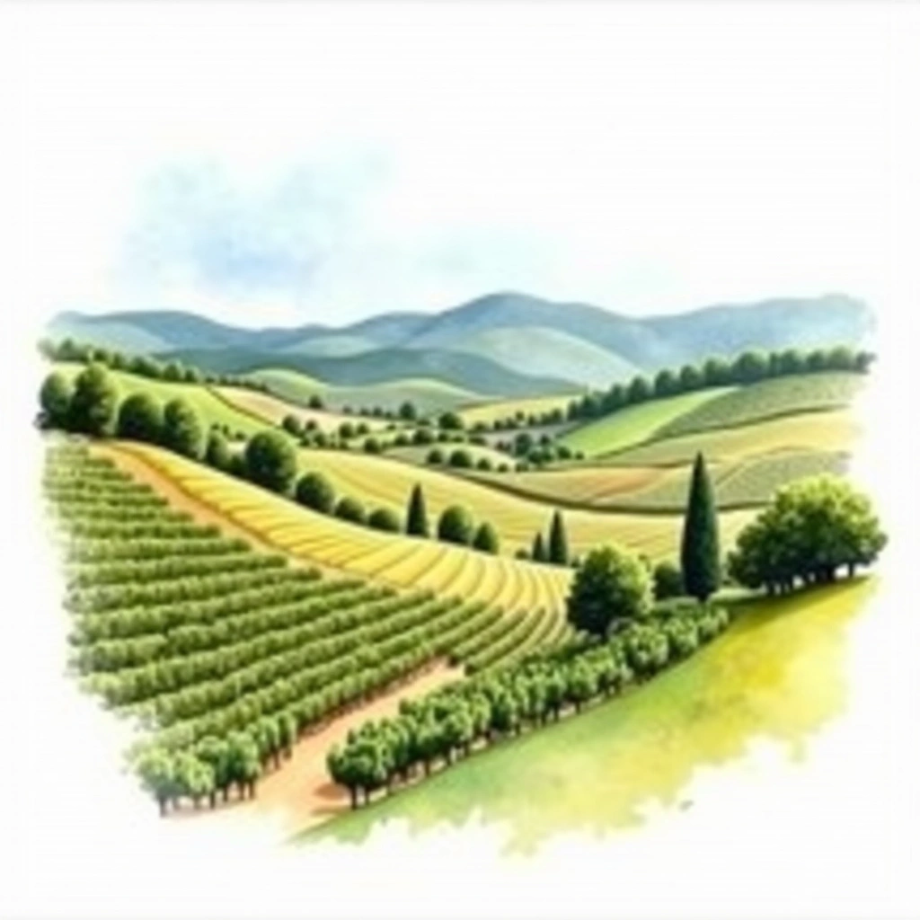 Luberon wine region — watercolor illustration