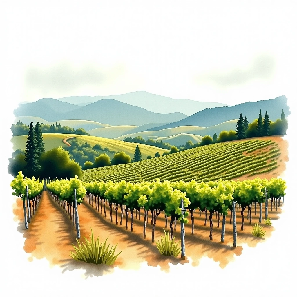 Macedonia wine region — watercolor illustration