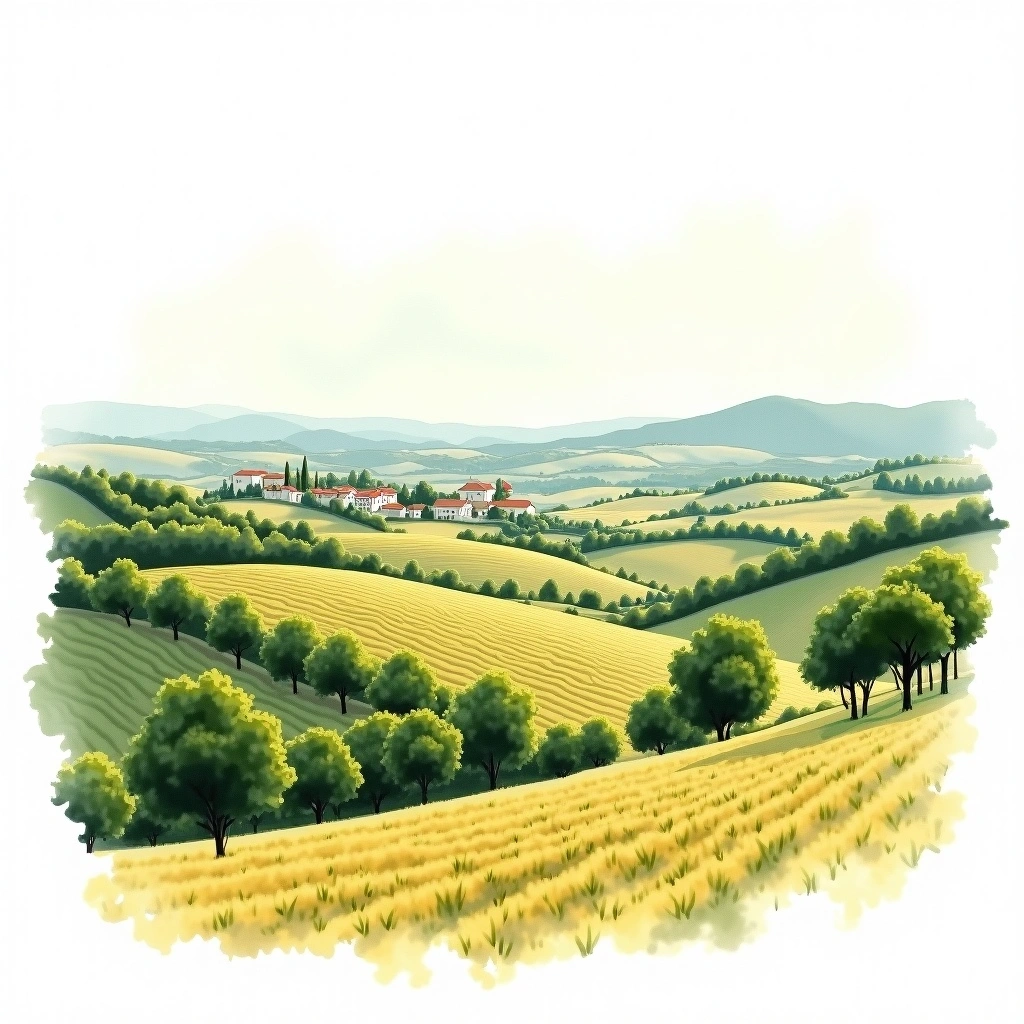 Mâconnais wine region — watercolor illustration