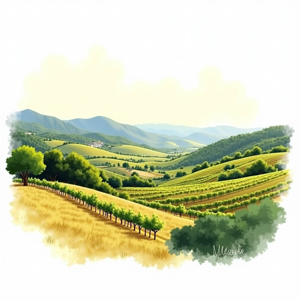 Málaga wine region — watercolor illustration