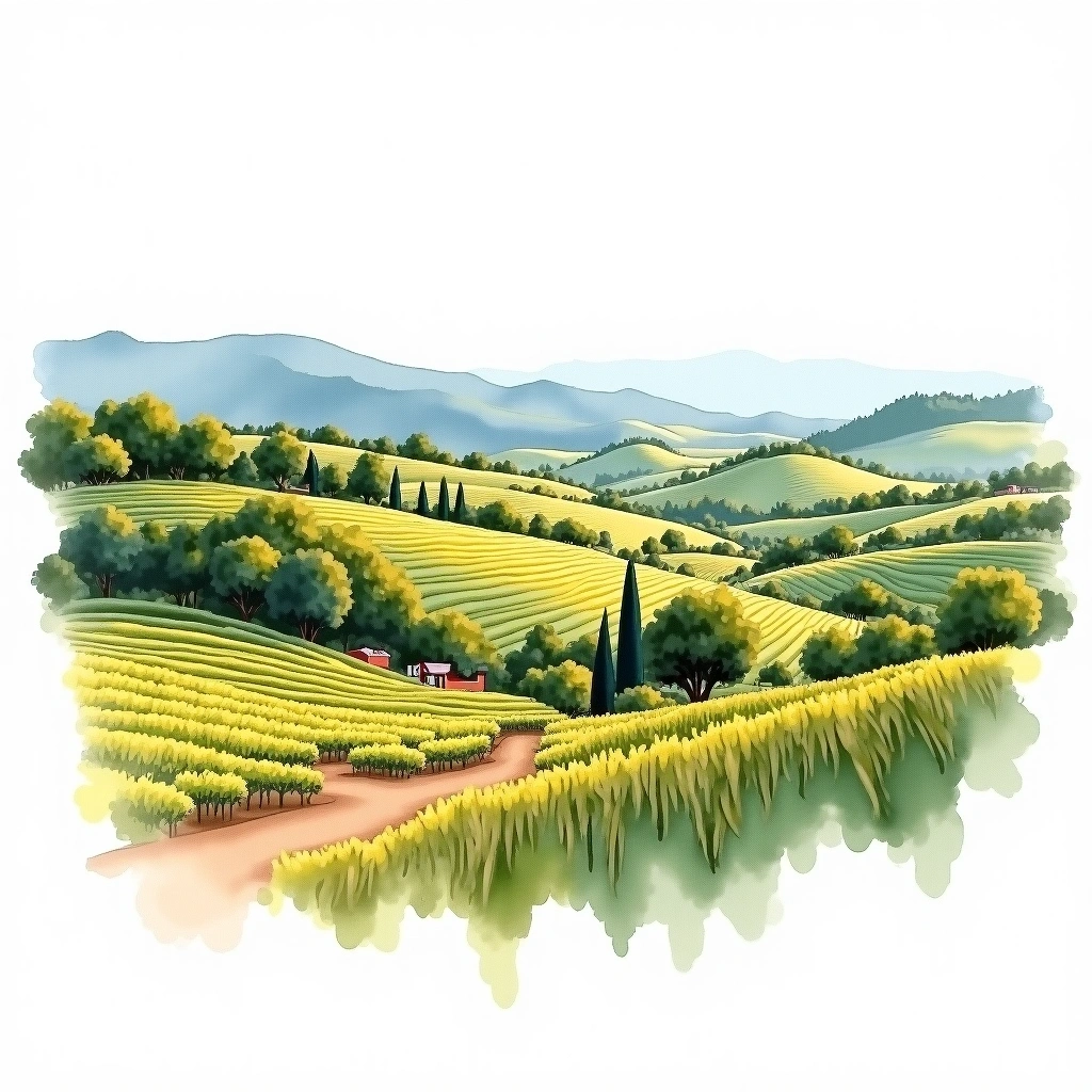 Mallorca wine region — watercolor illustration