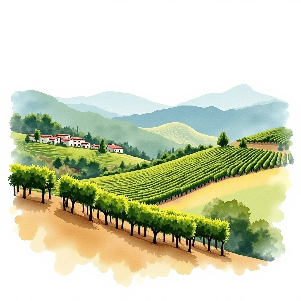 Manzanilla wine region — watercolor illustration