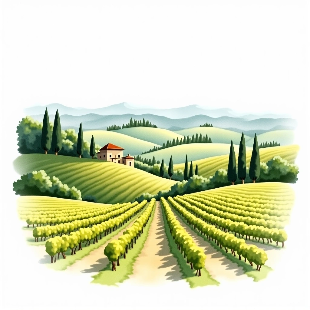 Marche wine region — watercolor illustration