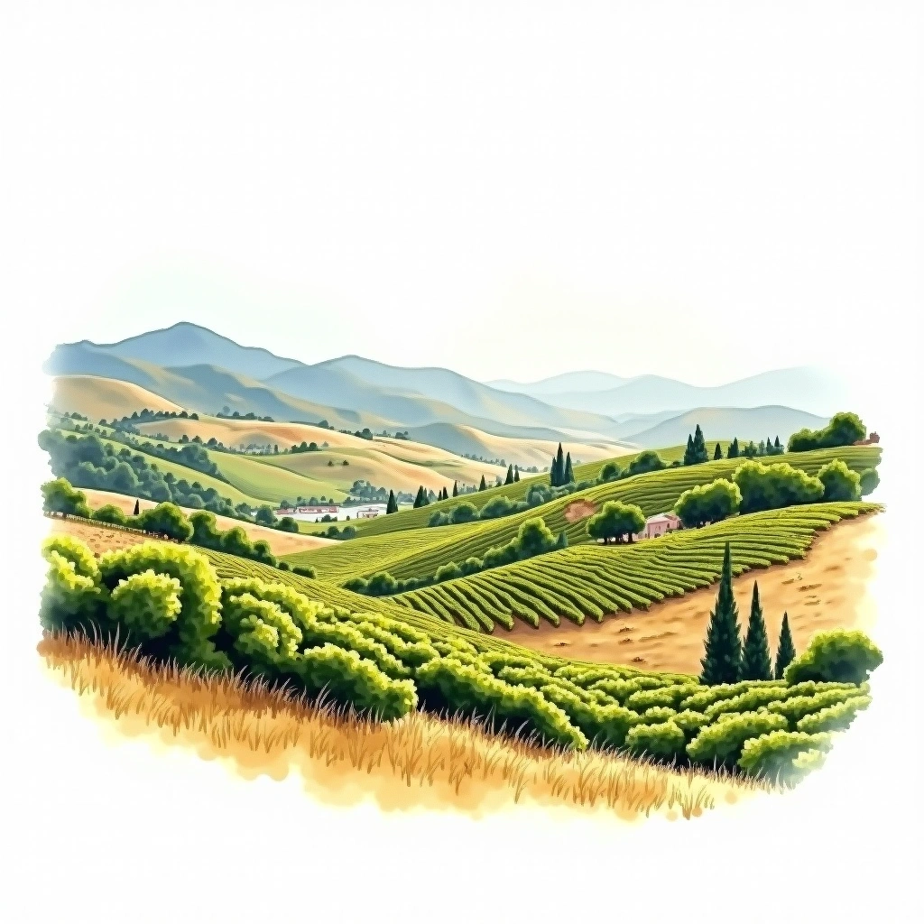 Maule Valley wine region — watercolor illustration