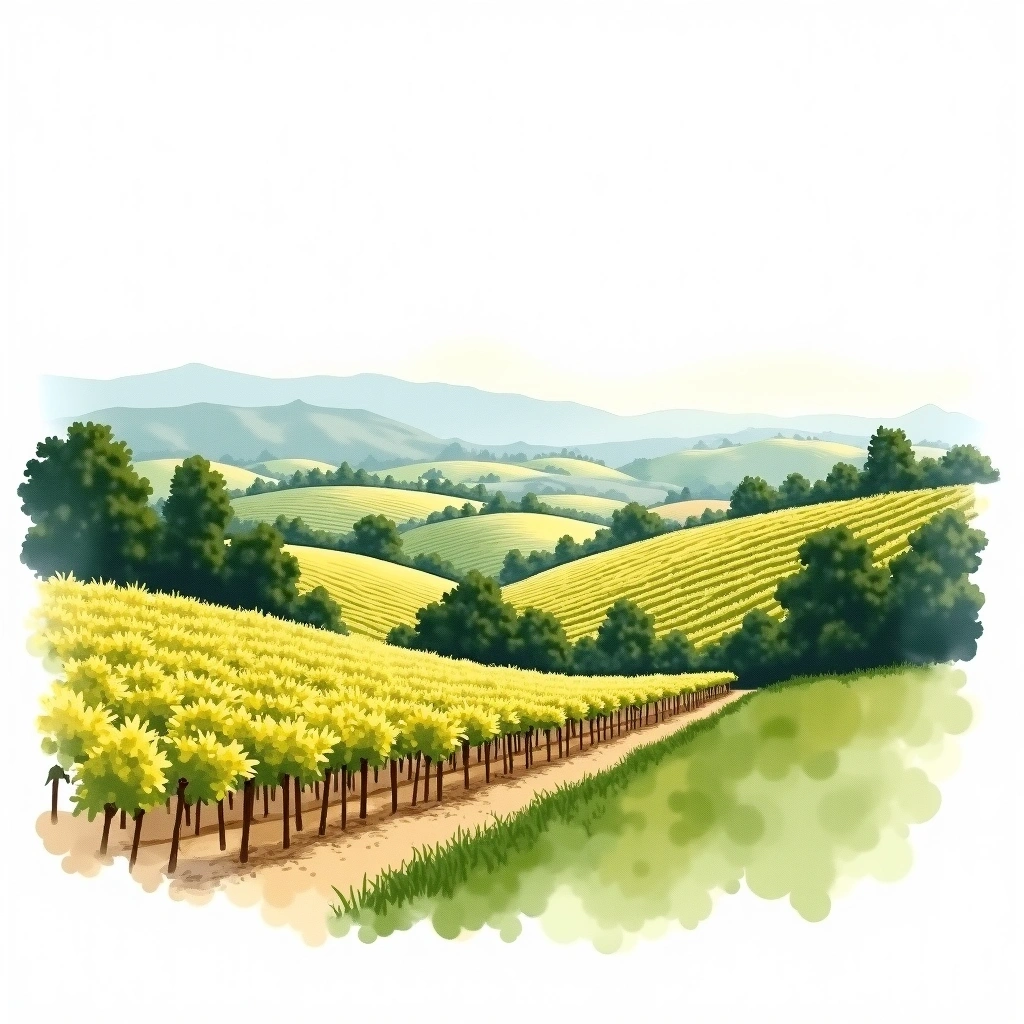 Maury wine region — watercolor illustration