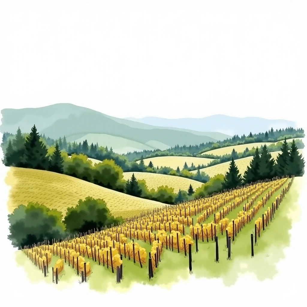 Mendocino County wine region — watercolor illustration