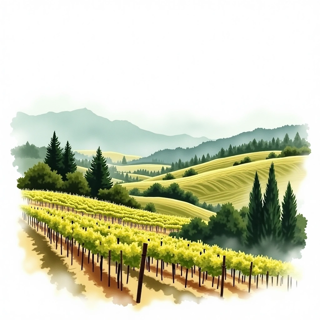 Mendocino wine region — watercolor illustration
