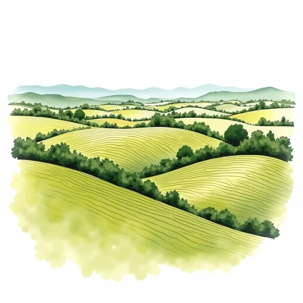 مورسو 1er كرو بلانيي wine region — watercolor illustration