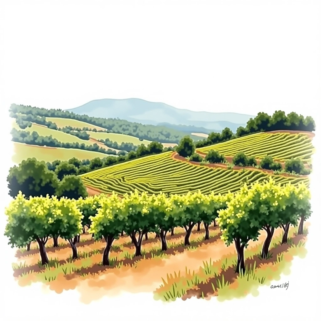 Minervois La Livinière wine region — watercolor illustration