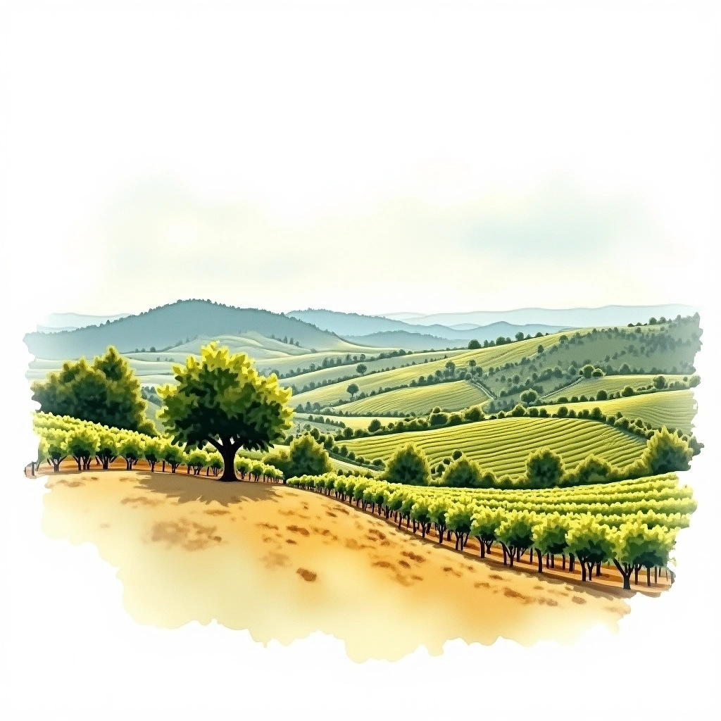 Minervois wine region — watercolor illustration
