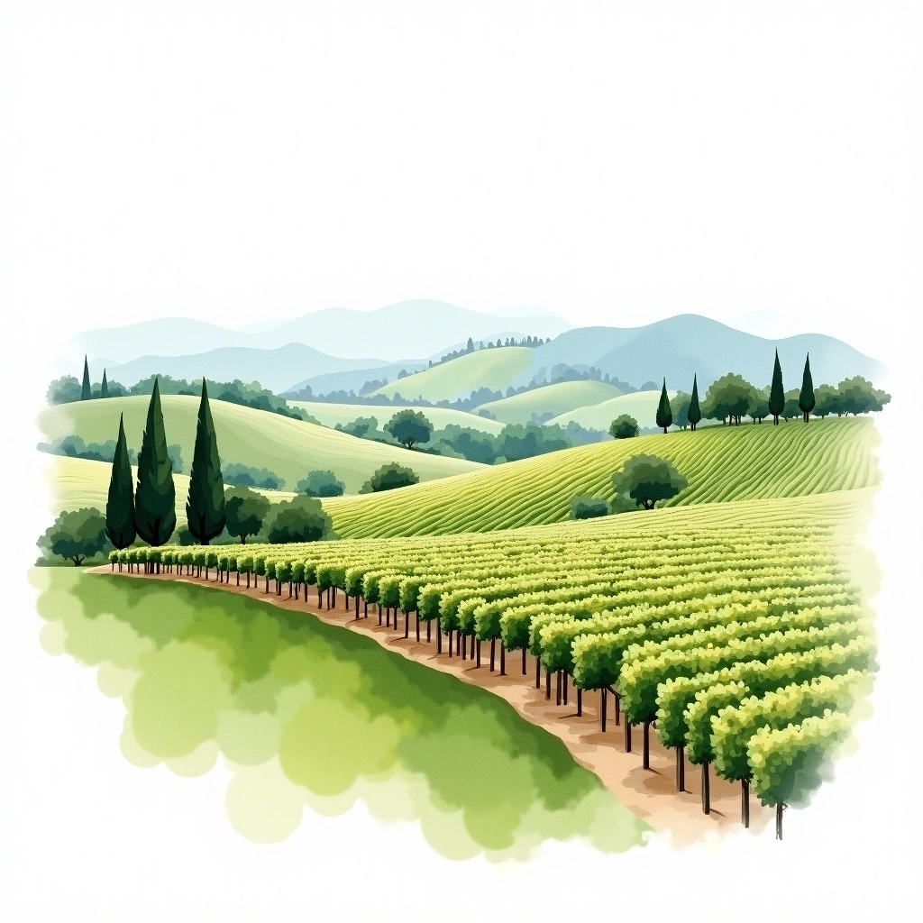 Monferrato wine region — watercolor illustration