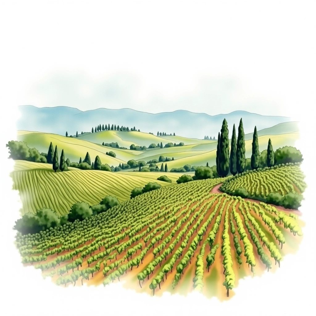 Montefalco Sagrantino wine region — watercolor illustration