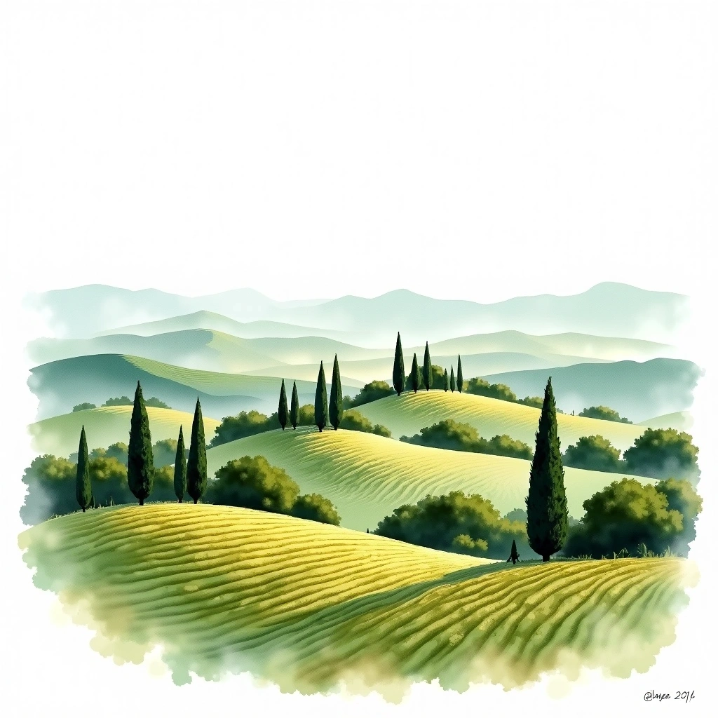 Montepulciano d'Abruzzo wine region — watercolor illustration
