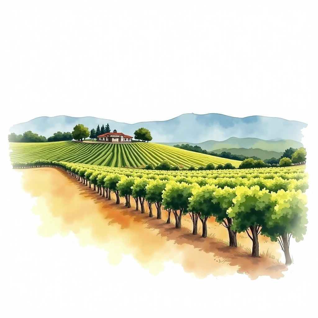 مونتيري wine region — watercolor illustration