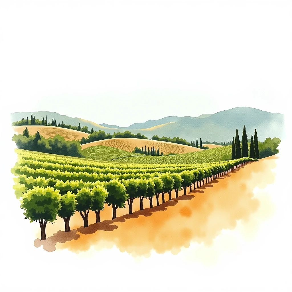 Montilla-Moriles wine region — watercolor illustration