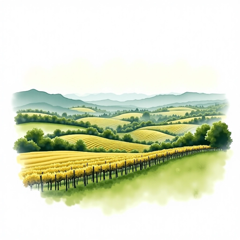 Morgon wine region — watercolor illustration