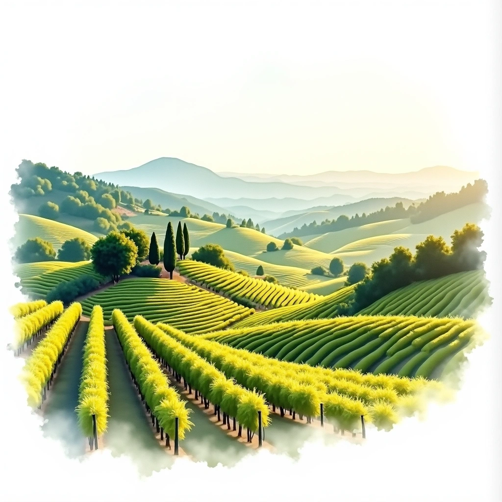 Moscato d'Asti wine region — watercolor illustration